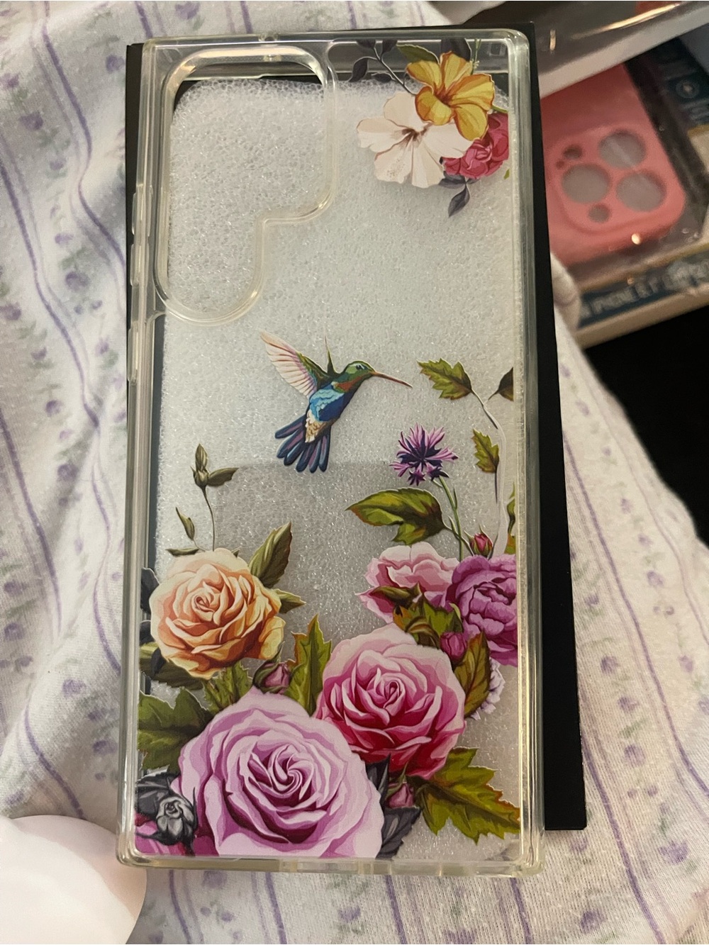 Floral Hummingbird Decorative Phone Case for Samsung Galaxy - Pink & Green